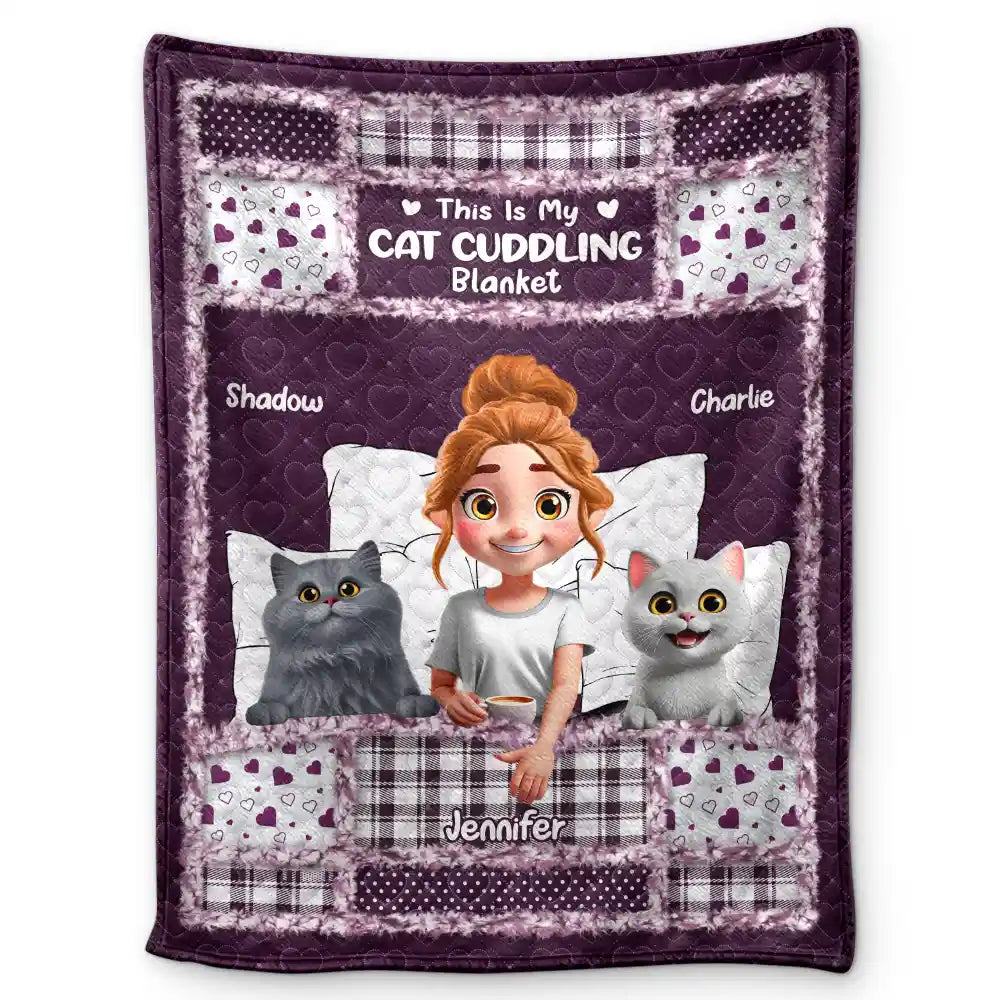 Gift For Women,Gift For Men,Pet Lovers,Pet Mom,Pet Dad,Cat Lovers,Cat Mom,Cat Dad,Happy - Quilt Pattern My Cat Cuddling Blanket - Personalized Fleece Blanket, Sherpa Blanket