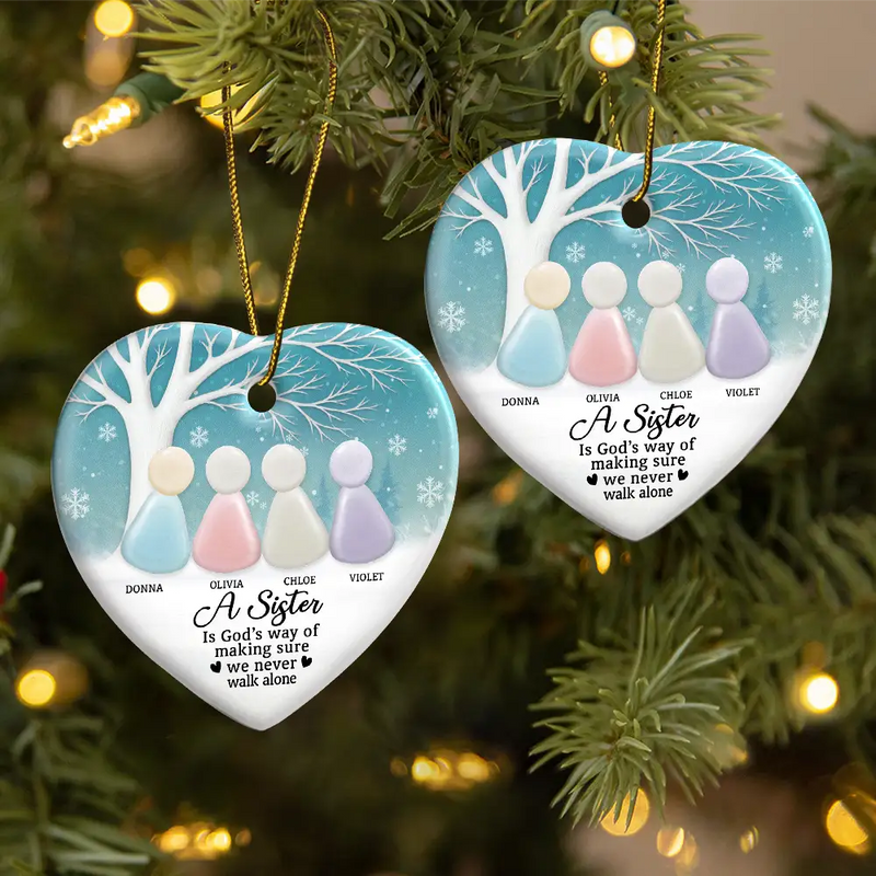 Gift For Bestie, Gift For Sisters, Happy, Old Best friends, Christmas - A True Friend Is Like Sea Glass 2D Sea Glass Effect - Personalized Heart Ceramic Ornament