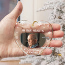 Christmas, Custom Photo, Memorial, Sad, Family - Custom Photo In Our Heart At Christmas & Forever - Personalized Heart Shaped Glass Ornament