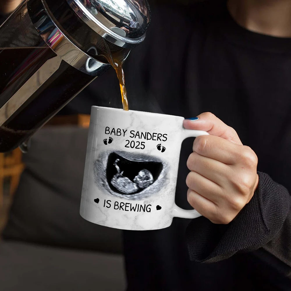 New Dad,New baby,New Mom,Happy - Custom Photo Baby Brewing Expecting Mom Parents - Personalized White Edge-to-Edge Mug