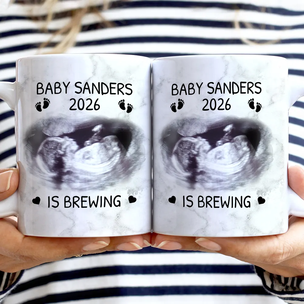 New Dad,New baby,New Mom,Happy - Custom Photo Baby Brewing Expecting Mom Parents - Personalized White Edge-to-Edge Mug