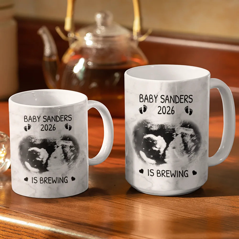 New Dad,New baby,New Mom,Happy - Custom Photo Baby Brewing Expecting Mom Parents - Personalized White Edge-to-Edge Mug