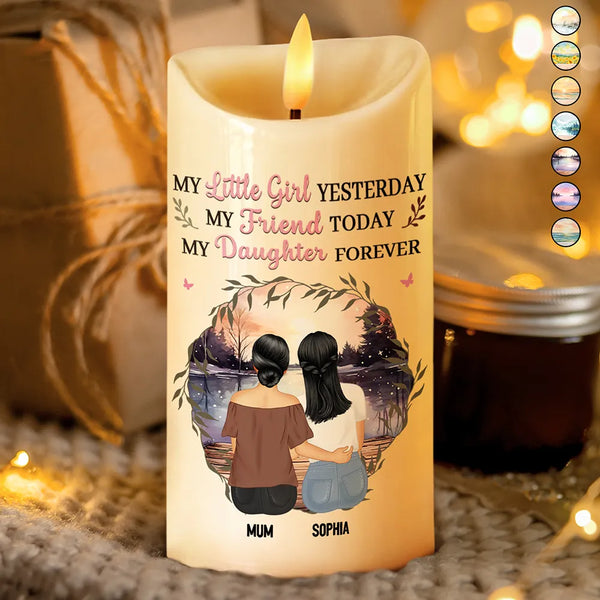 Gift For Mother, Mom - Daughters (Adult), Happy - Mother & Daughter My Friend Today My Daughter Forever - Personalized Flameless LED Candle