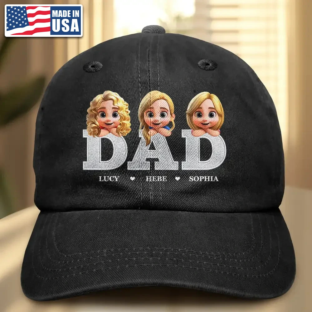 Gift For Grandpa,Grandpa - Grandkids,Gift For Father,Happy - Dad Papa Grandpa Embroidery Effect Title - Personalized Vintage Washed Denim Cap