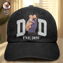Custom Photo,Gift For Father,Happy,Non-Eng,Photo - Faceless Portrait  - Custom Photo Faceless Portrait Mom Dad Est. Embroidery Effect - Personalized Vintage Washed Denim Cap