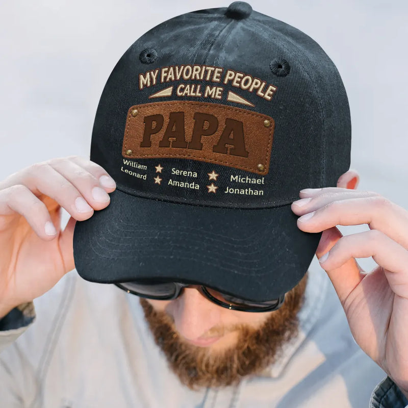 Gift For Father,Gift For Grandpa,Happy,Icon,Proud - My Favorite People Call Me Dad Grandpa Leather Patch Effect - Personalized Vintage Washed Denim Cap