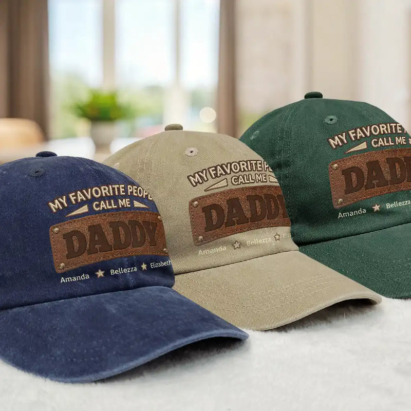Gift For Father,Gift For Grandpa,Happy,Icon,Proud - My Favorite People Call Me Dad Grandpa Leather Patch Effect - Personalized Vintage Washed Denim Cap