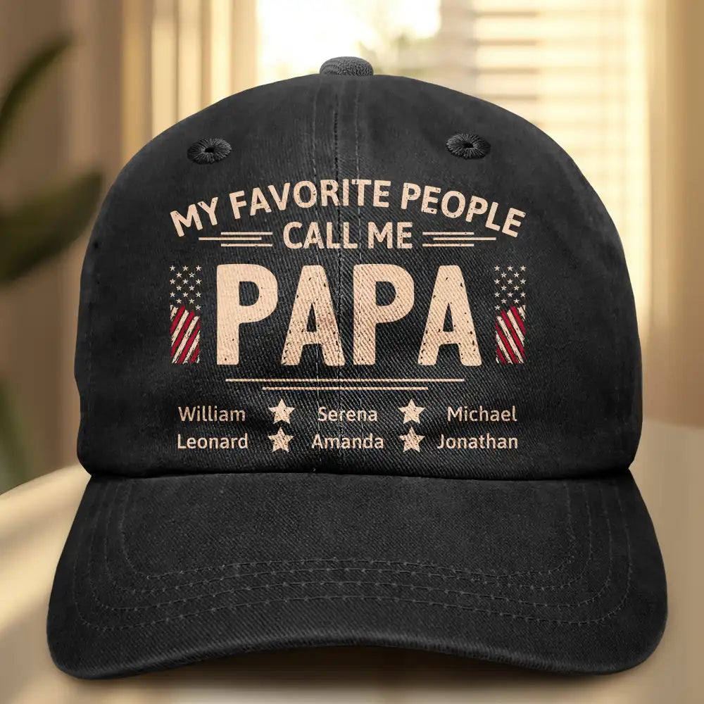 Gift For Father,Gift For Grandpa,Happy,Icon,Proud - My Favorite People Call Me Dad Grandpa Stars & Stripes - Personalized Vintage Washed Denim Cap