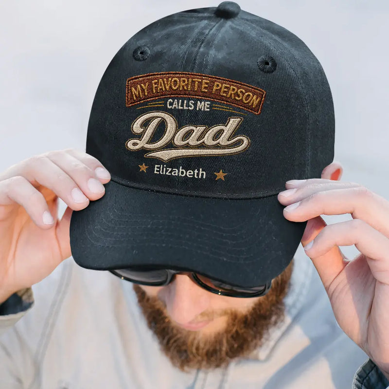 Gift For Grandpa,Gift For Father,Happy,Icon - My Favorite People Call Me Dad Grandpa Vintage Faux Embroidery Effect - Personalized Vintage Washed Denim Cap