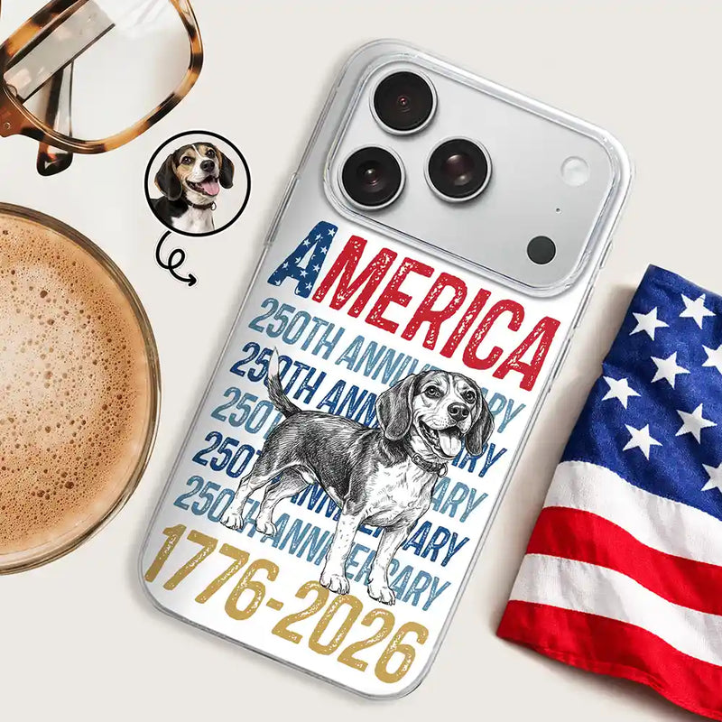 America 250th, Custom Photo, Independence Day, Art Design, Pet Lovers, Proud, Photo - Pencil Sketch - White BG - Custom Photo Pencil Sketch Art Dog Cat America 250th Anniversary - Personalized Clear Phone Case