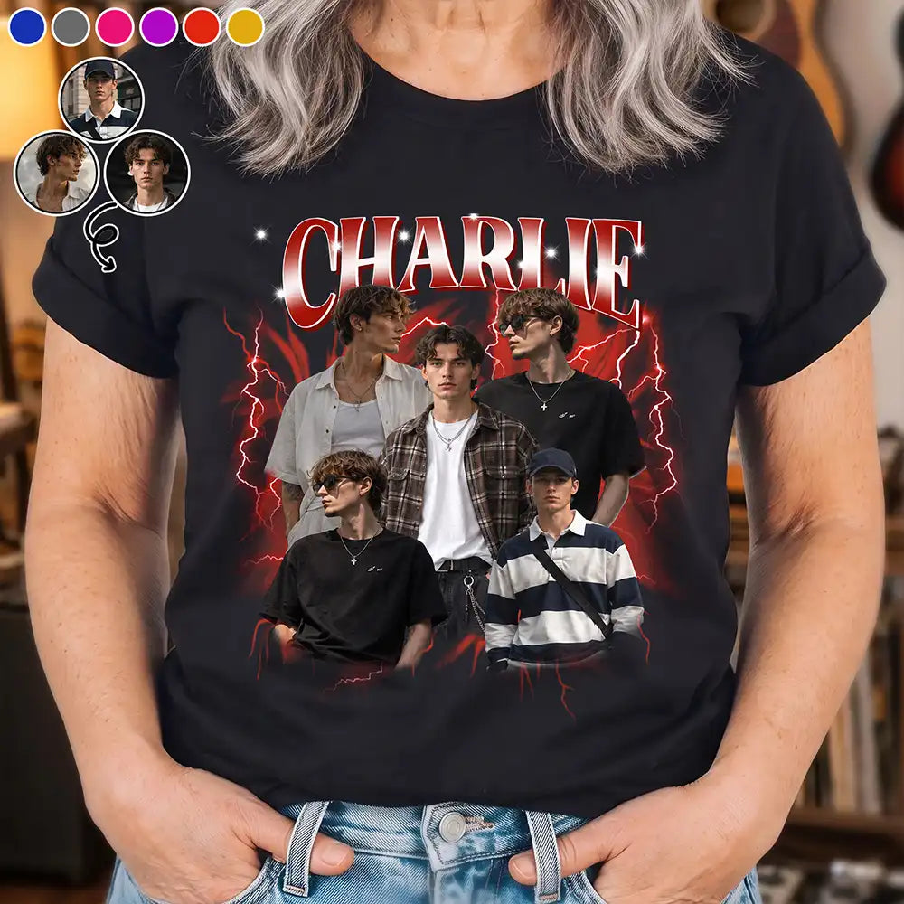 Custom Photo, Art Design, Gift For Couples, Humorous, Photo Collage - Custom Photo Collage Portrait Vintage Bootleg Shirt - Personalized T Shirt