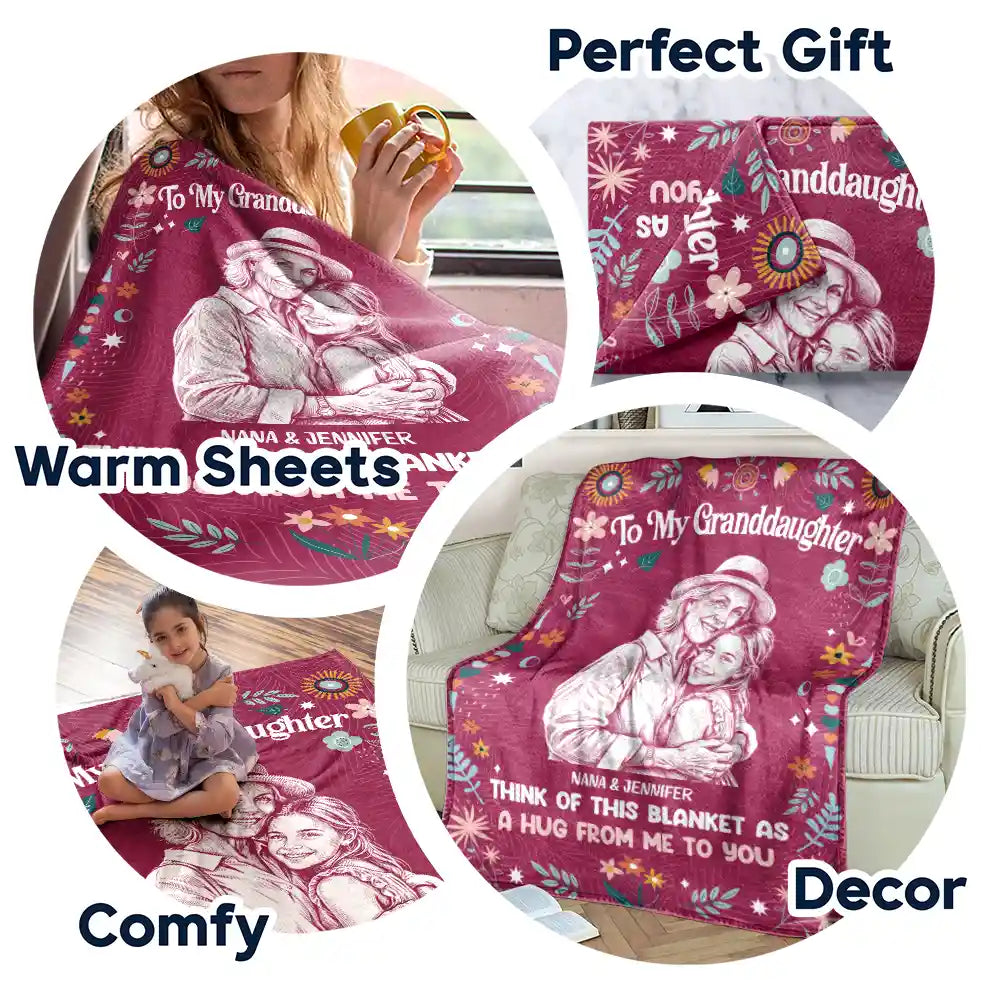 Art Design,Gift For Cousin,Christmas,Gift For Sister,Gift For Sibling,Custom Photo,Cozy,Photo - Pencil Sketch - Dark BG-Custom Photo White Pencil Sketch Art Think Of This Blanket As A Hug - Personalized Fleece Blanket, Sherpa Blanket