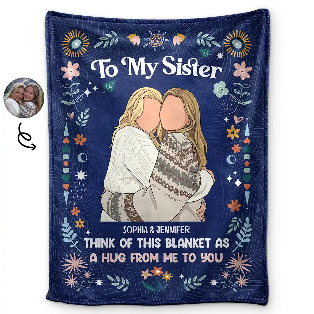 Custom Photo Faceless Portrait Think Of This Blanket As A Hug - Personalized Fleece Blanket, Sherpa Blanket