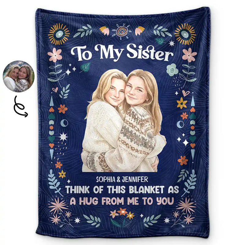 Art Design, Gift For Cousin, Christmas, Gift For Sister, Gift For Sibling, Custom Photo, Cozy, Photo - Watercolor - Remove BG - Custom Photo Realistic Watercolor Art Think Of This Blanket As A Hug - Personalized Fleece Blanket, Sherpa Blanket