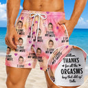 Gift For Husband, Humorous, Beach, Custom Photo, Summer, Gift For Couples, Cut-Face Photo, Custom Text - Custom Photo I Love My Wife Thanks For All The Orgasms - Personalized Swim Trunks With Liner