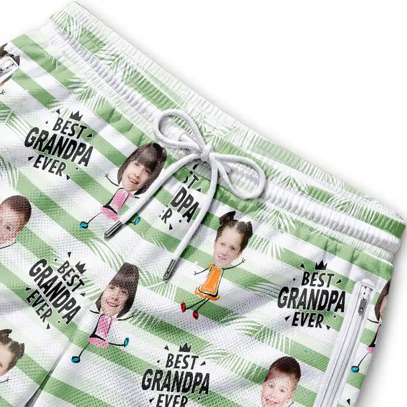 Adorable,Gift For Father,Beach,Custom Photo,Summer,Cut-Face Photo,Icon - Custom Photo Best Dad Grandpa Funny Face With Kids - Personalized Swim Trunks With Liner