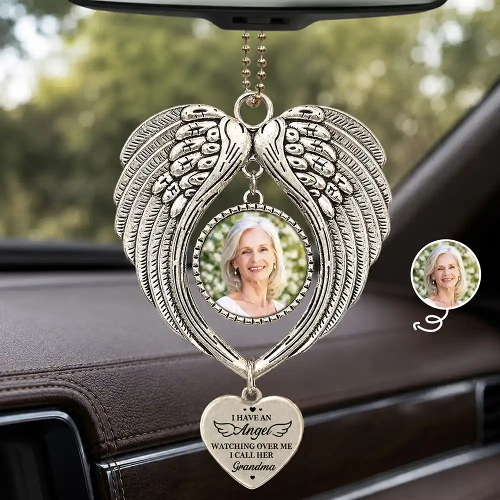Custom Photo Memorial I Have An Angel Watching Over Me - Personalized Angel Wings Photo Ornament