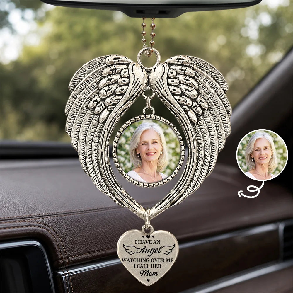 Custom Photo Memorial I Have An Angel Watching Over Me - Personalized Angel Wings Photo Ornament