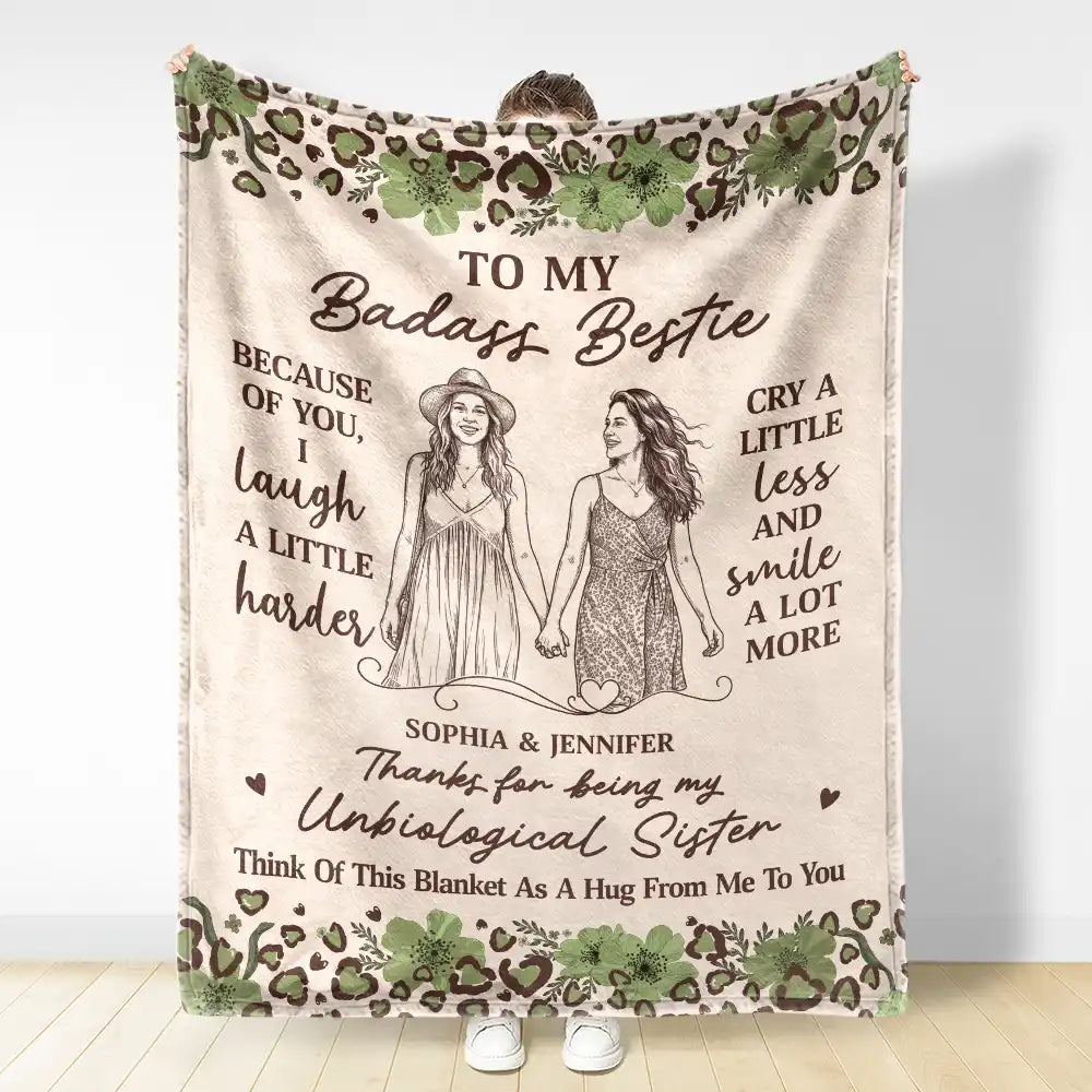 Grateful,Art Design,Gift For Bestie,Christmas,Photo - Ink Drawing - Custom Photo Ink Drawing Thanks For Being My Unbiological Sister - Personalized Fleece Blanket, Sherpa Blanket