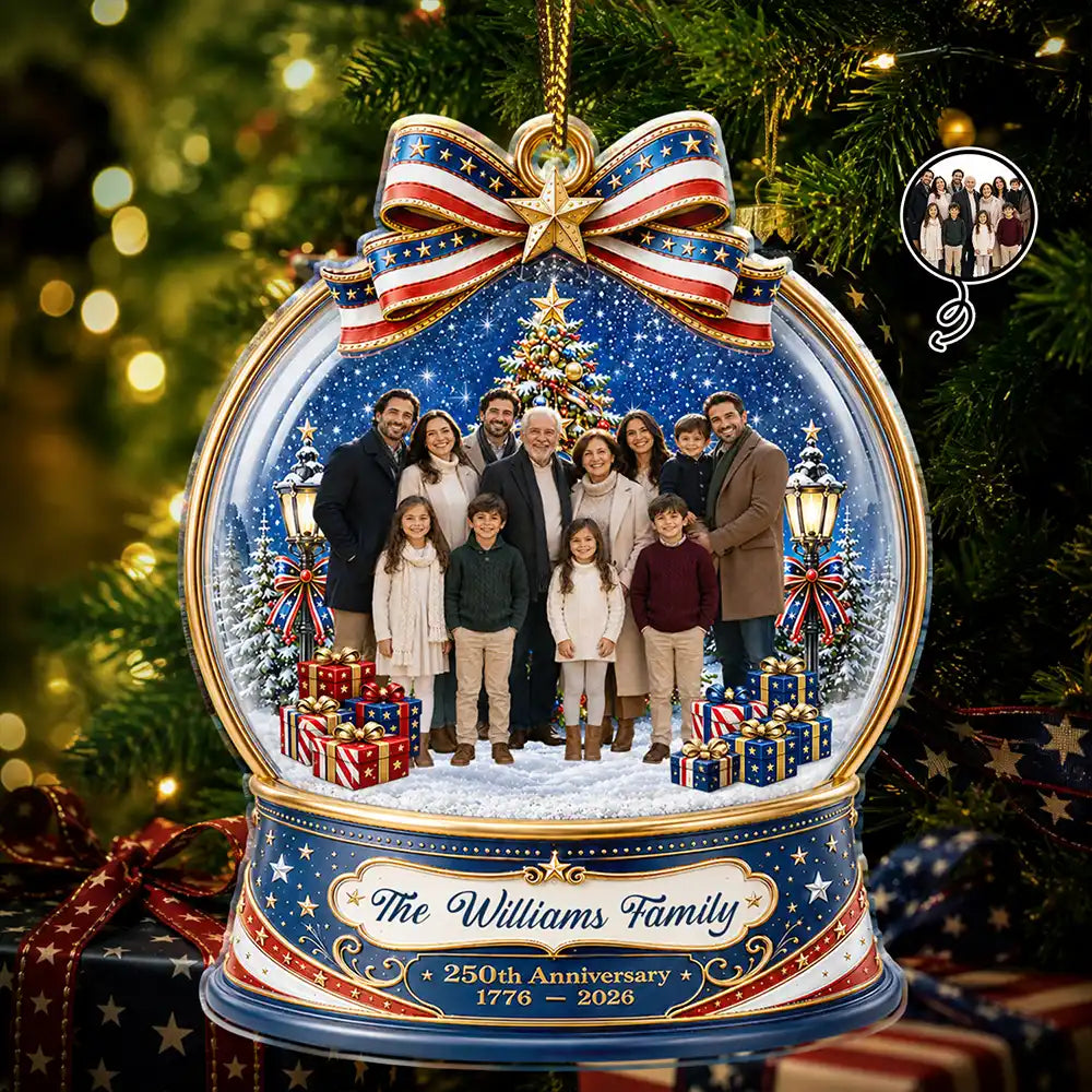 Custom Photo Christmas 250th Anniversary Family Wrapped In Love - Personalized Custom Shaped Acrylic Ornament