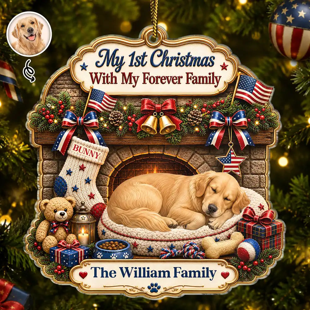 Independence Day,Art Design,America 250th,Playful,Christmas,Pet Lovers,Photo - Sleeping Dog Cat Baby - Custom Photo Sleeping Angel Adorable Dog Cat First Christmas With My Forever Family - Personalized Custom Shaped Acrylic Ornament