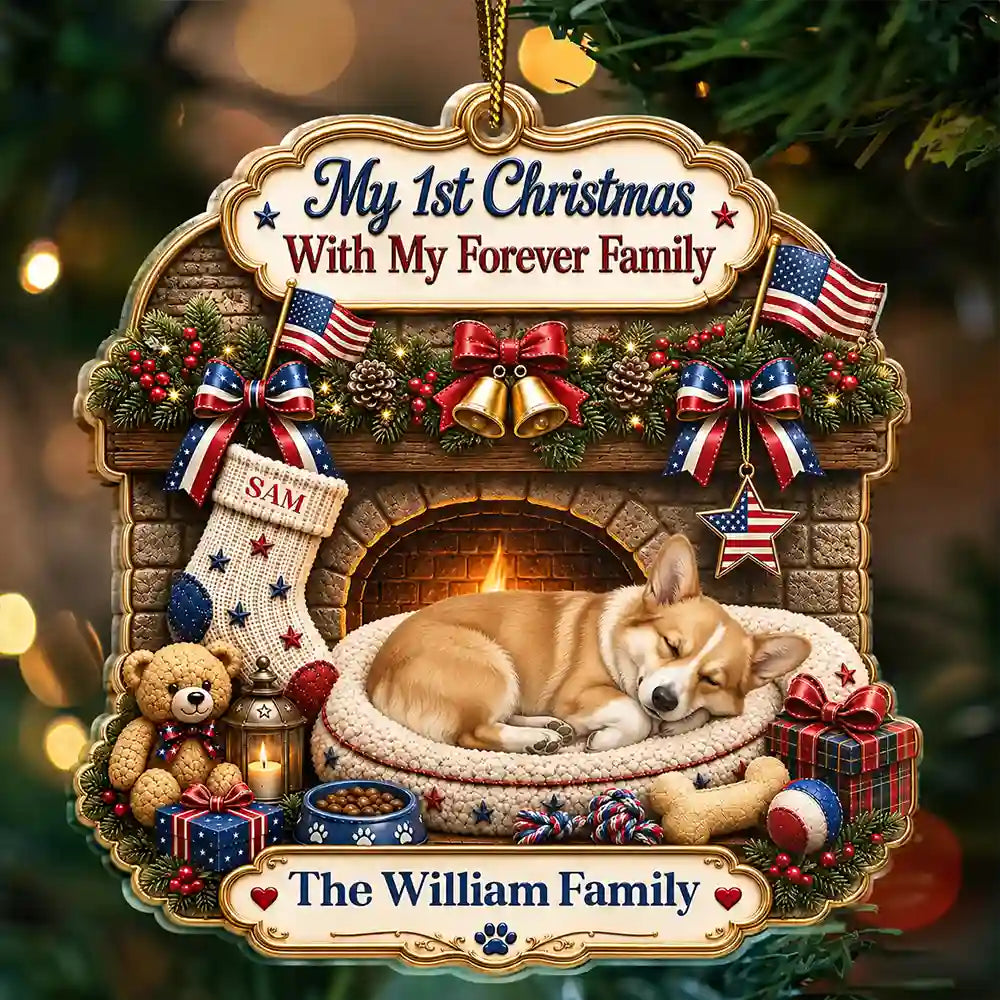 Independence Day,Art Design,America 250th,Playful,Christmas,Pet Lovers,Photo - Sleeping Dog Cat Baby - Custom Photo Sleeping Angel Adorable Dog Cat First Christmas With My Forever Family - Personalized Custom Shaped Acrylic Ornament
