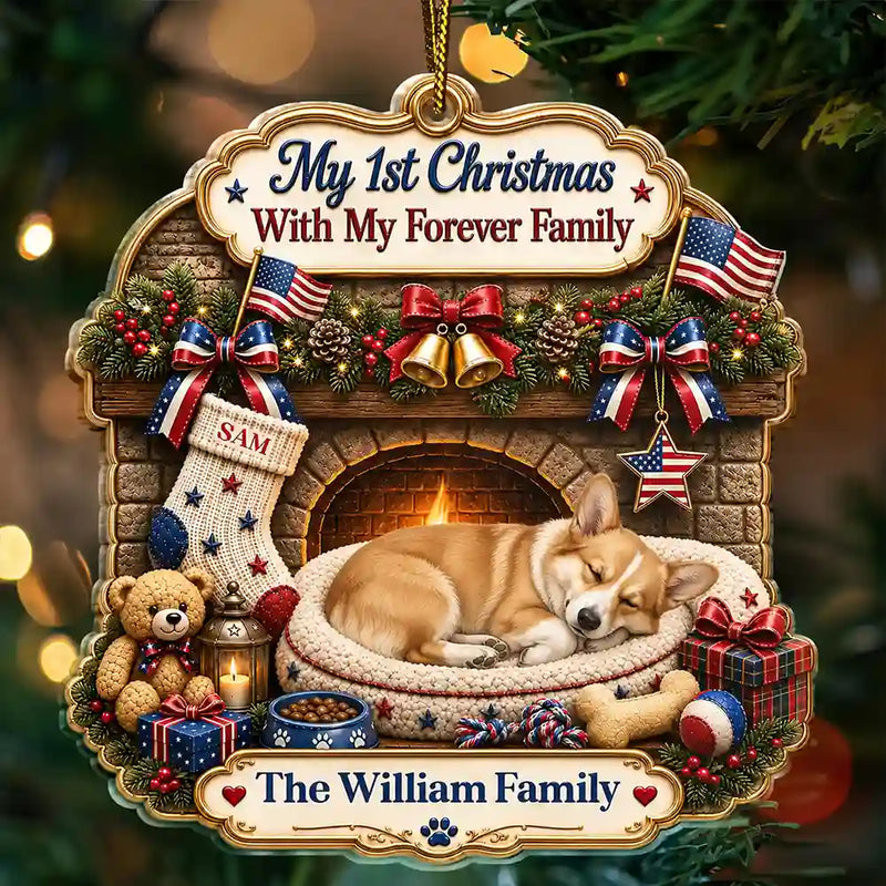 Independence Day,Art Design,America 250th,Playful,Christmas,Pet Lovers,Photo - Sleeping Dog Cat Baby - Custom Photo Sleeping Angel Adorable Dog Cat First Christmas With My Forever Family - Personalized Custom Shaped Acrylic Ornament