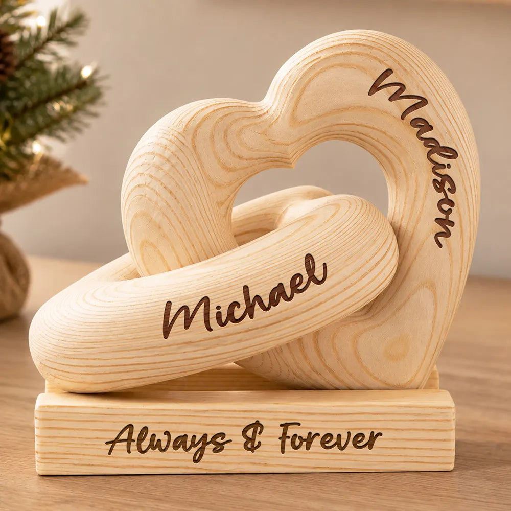 Anniversary,Christmas,Married Couple,Romantic,Gift For Couples,Custom Text - Always & Forever Anniversary Christmas Gifts For Couples, Newlywed - Personalized Wooden Infinity Heart Sculpture