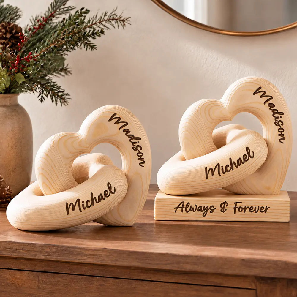 Anniversary,Christmas,Married Couple,Romantic,Gift For Couples,Custom Text - Always & Forever Anniversary Christmas Gifts For Couples, Newlywed - Personalized Wooden Infinity Heart Sculpture