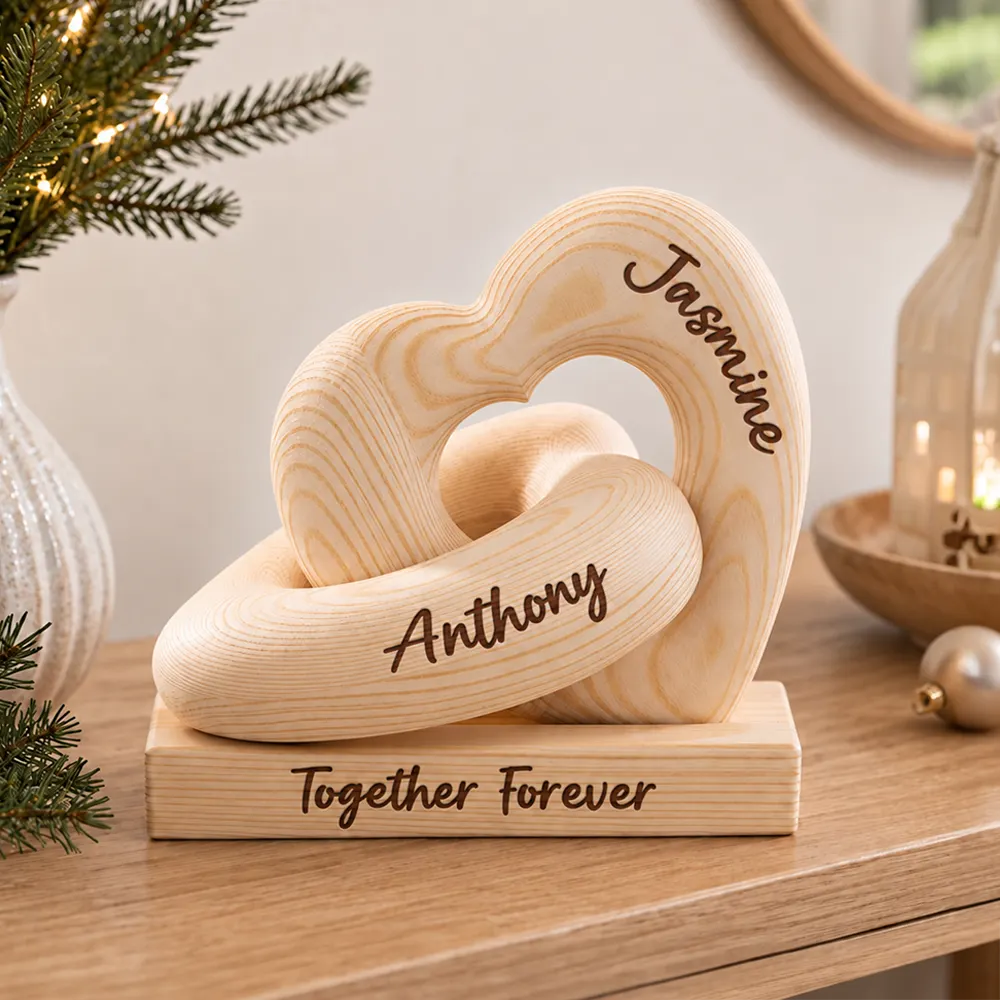 Anniversary,Christmas,Married Couple,Romantic,Gift For Couples,Custom Text - Always & Forever Anniversary Christmas Gifts For Couples, Newlywed - Personalized Wooden Infinity Heart Sculpture