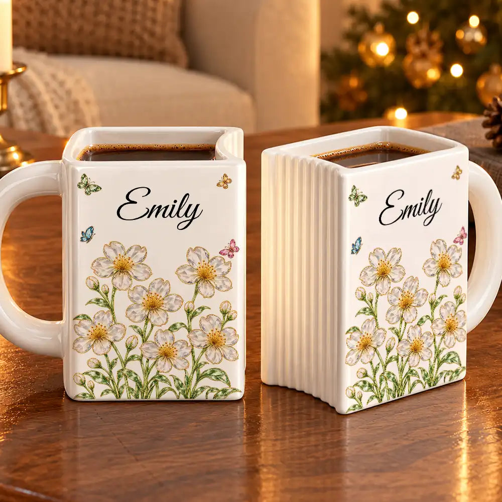 Afro Besties,Christmas,Gift For Bestie,Icon,Reading,Sentimental - Christmas Gift For Bestie, Best Friend, Coworker, Book Lover - Personalized Crystal Effect Birth Month Flower Book Shaped Mug