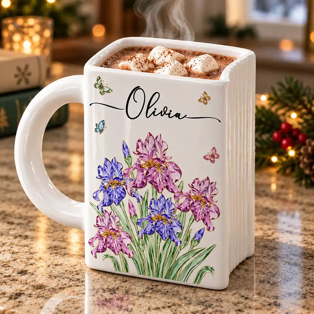 Afro Besties,Christmas,Gift For Bestie,Icon,Reading,Sentimental - Christmas Gift For Bestie, Best Friend, Coworker, Book Lover - Personalized Crystal Effect Birth Month Flower Book Shaped Mug