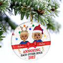 Christmas Chibi Couple Annoying Each Other Since - Personalized Custom Circle Ceramic Ornament