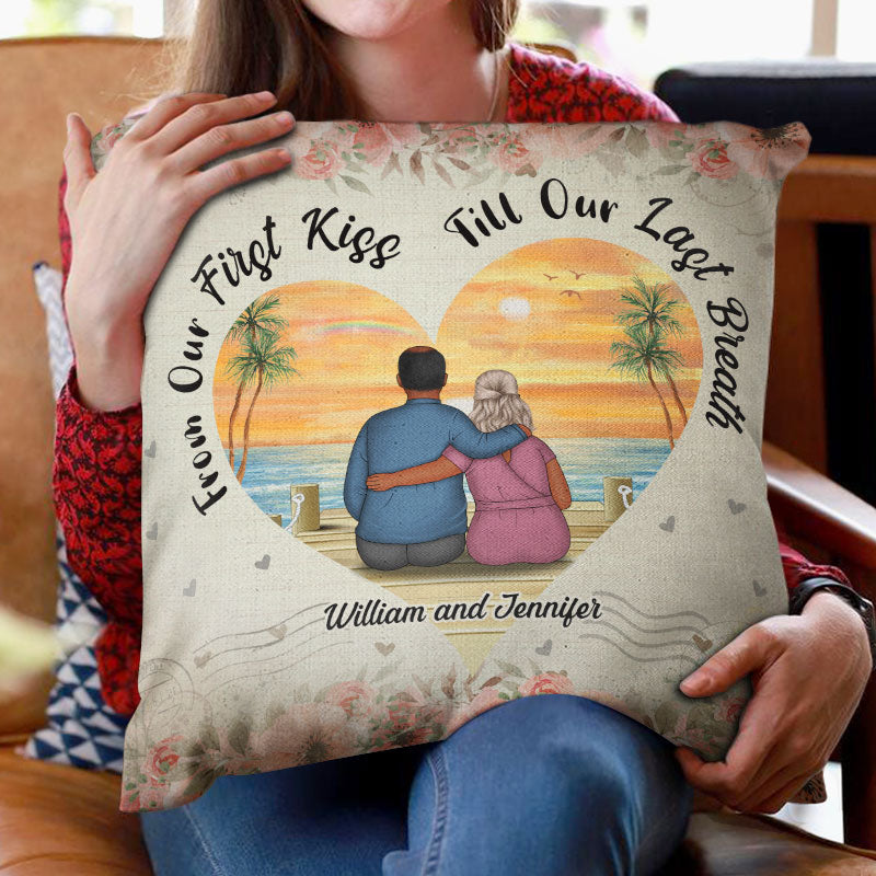 Old Couple From Our First Kiss To Our Last Breath - Personalized Custom Pillow