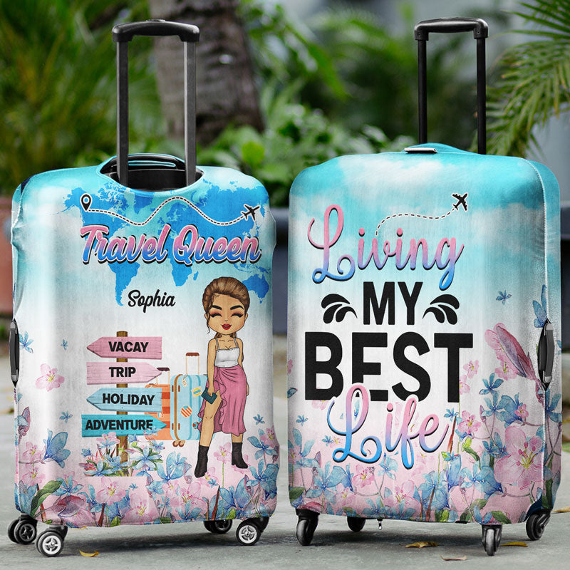 Housse de bagage personnalisée « Chibi Girl, voyageuse, vive ma meilleure vie »