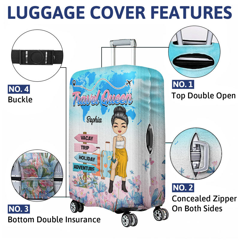 Housse de bagage personnalisée « Chibi Girl, voyageuse, vive ma meilleure vie »