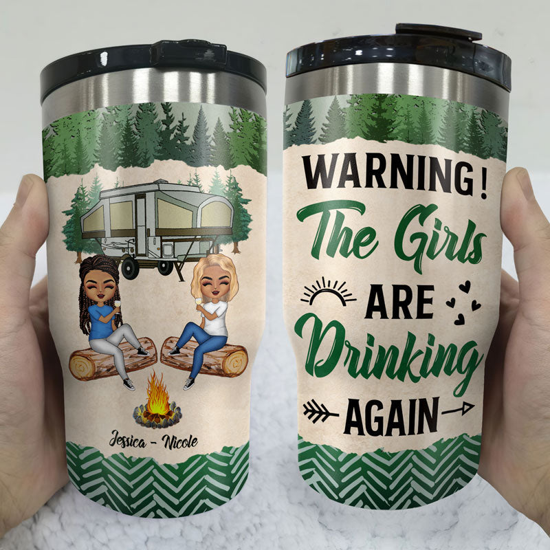 Camping Bestie Attention, les filles boivent à nouveau ! - Glacière triple 3 en 1 personnalisée
