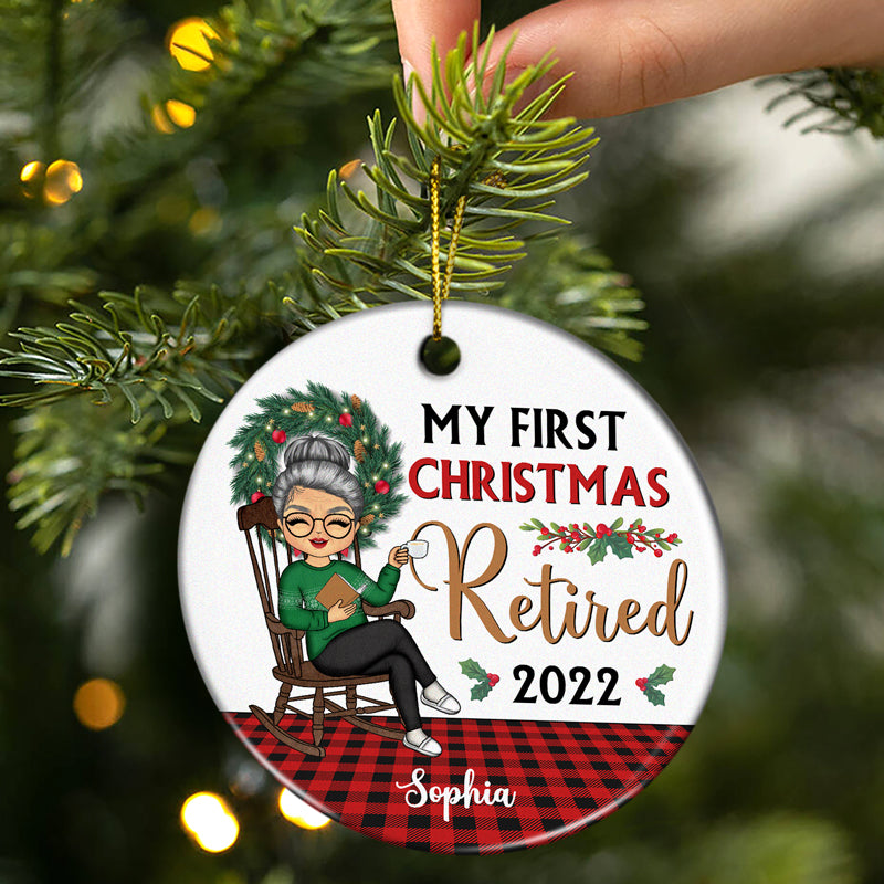First Christmas Retired - Personalized Custom Circle Ceramic Ornament