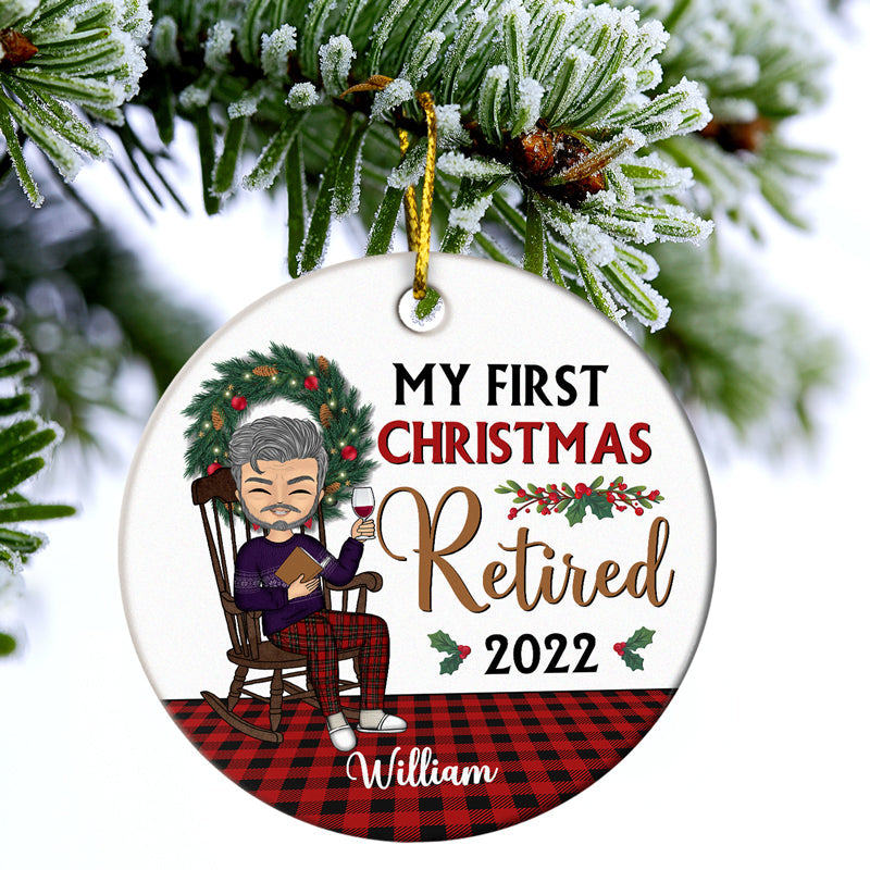 First Christmas Retired - Personalized Custom Circle Ceramic Ornament