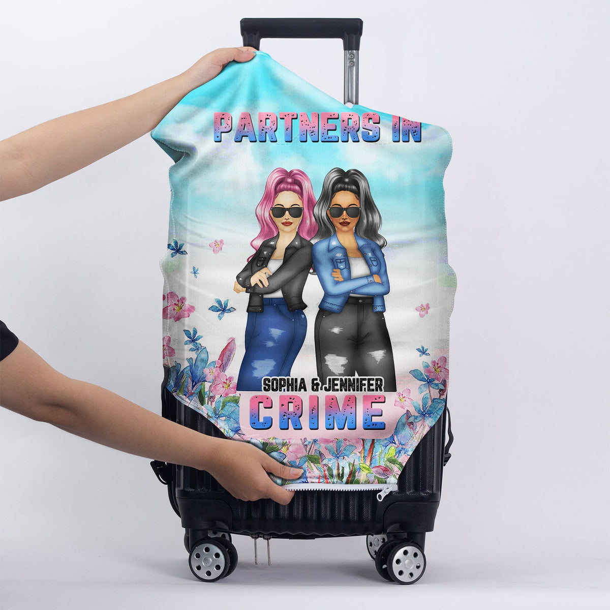 Bestie Floral Fashion Partners In Crime - Funny Gift For Bestie - Personalized Custom Luggage Cover