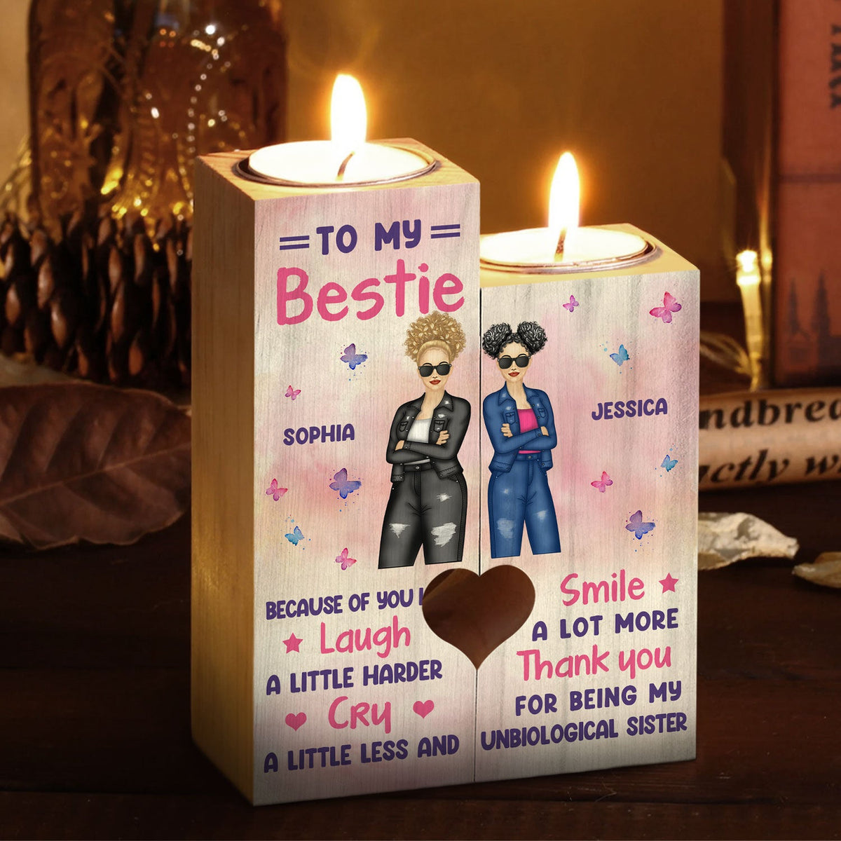 Bestie Sibling Because Of You I Laugh Harder - Personalized Custom Candle Holder