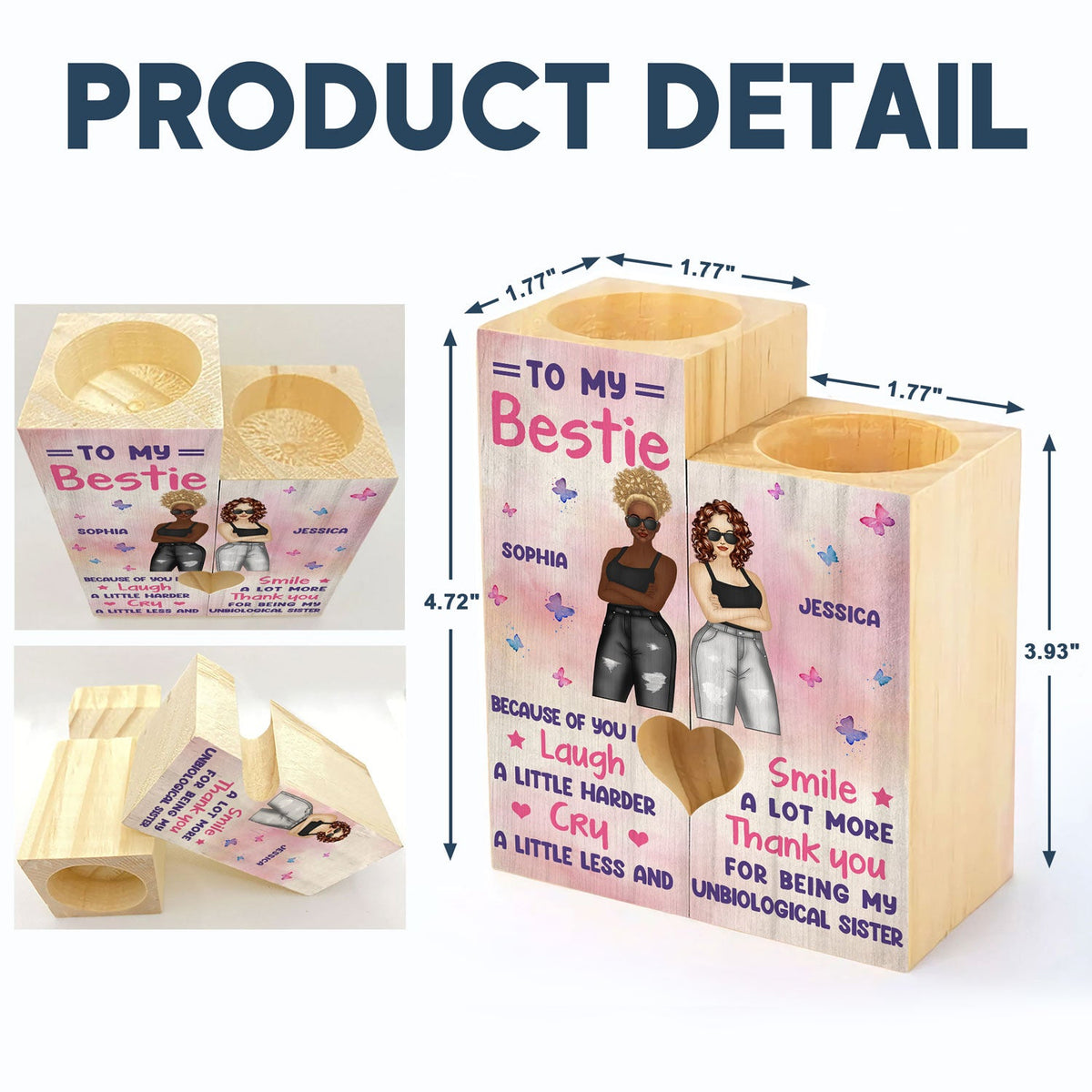 Meilleur ami, frère ou sœur, grâce à toi, je ris plus fort - Bougeoir personnalisé