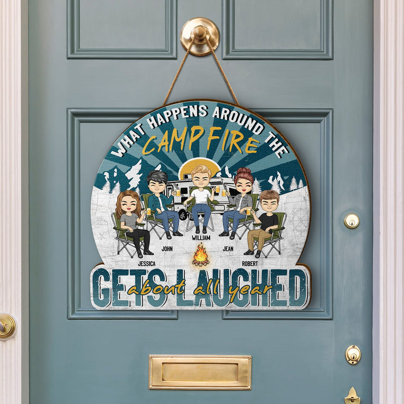Camping Gets Laughed About All Year - Gift For Bestie - Personalized Custom Shaped Wood Sign