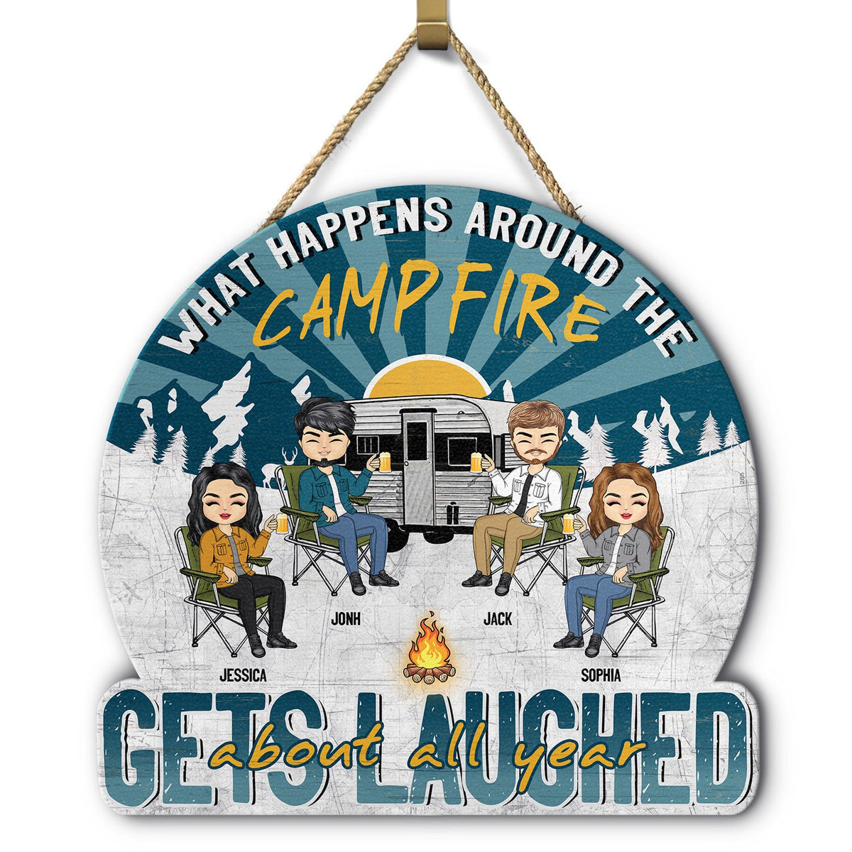 Camping Gets Laughed About All Year - Gift For Bestie - Personalized Custom Shaped Wood Sign