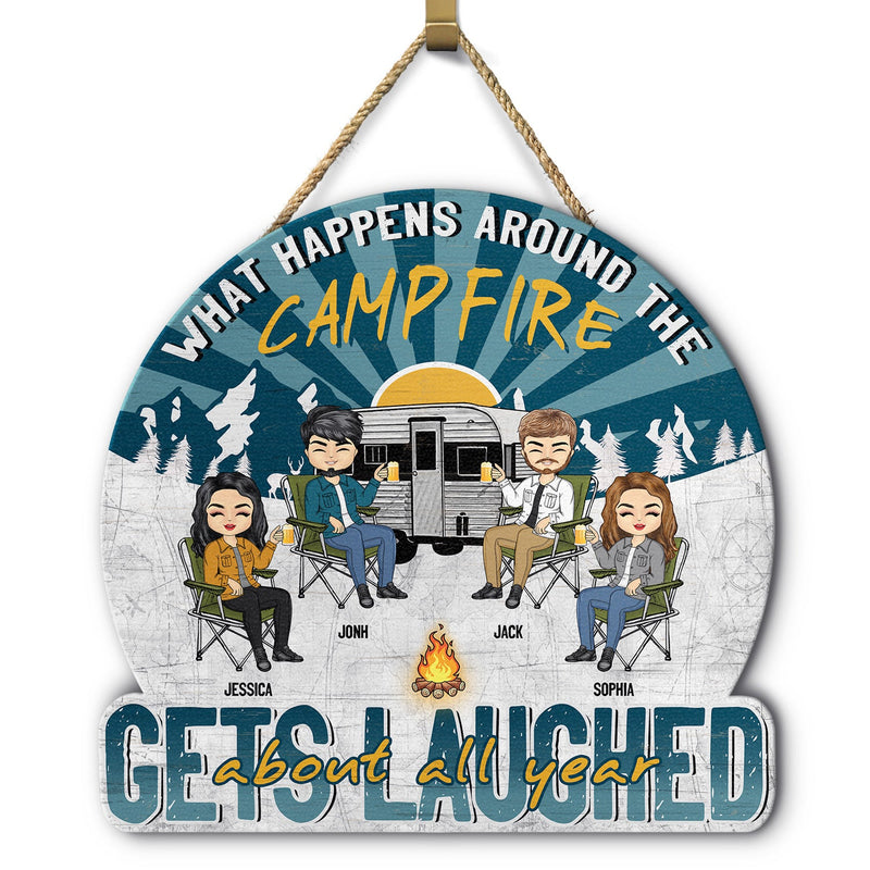Camping Gets Laughed About All Year - Gift For Bestie - Personalized Custom Shaped Wood Sign