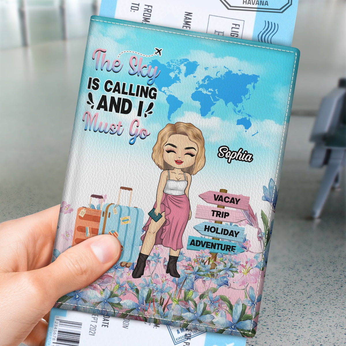 Voyager, vivre ma meilleure vie florale - Cadeau pour les amoureux du voyage - Étui de passeport personnalisé