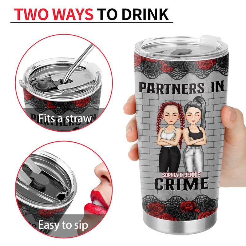 Bestie Cartoon Partners In Crime If We Get Caught Black Ver - Gift For Bestie - Personalized Custom Tumbler