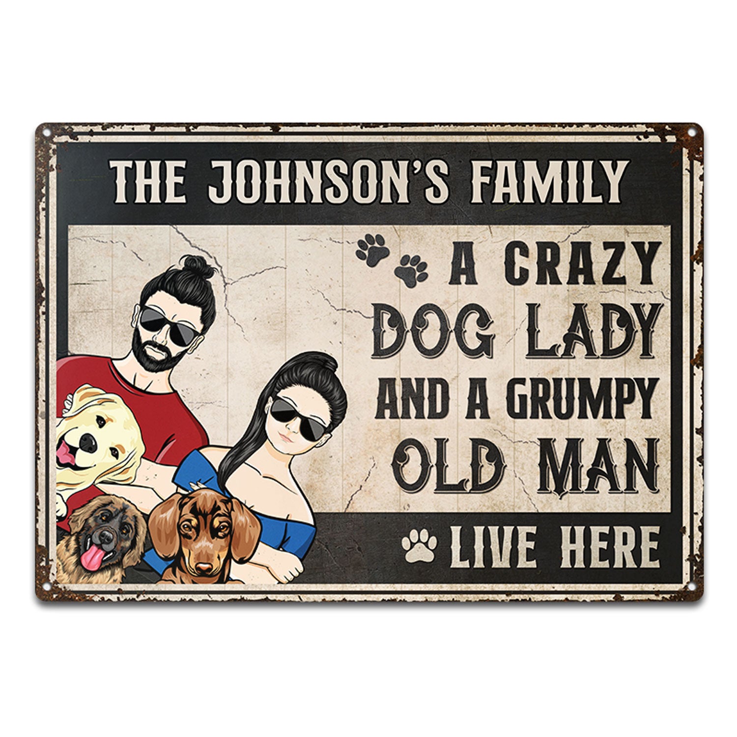 A Crazy Dog Lady & Grumpy Old Man - Gift For Couples, Dog Lovers Couple - Personalized Custom Classic Metal Signs