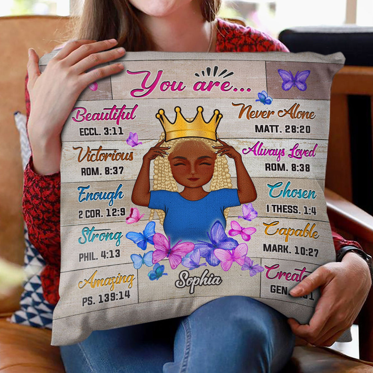 Tu es belle et victorieuse - Cadeau pour femme, cadeau pour enfant - Oreiller personnalisé