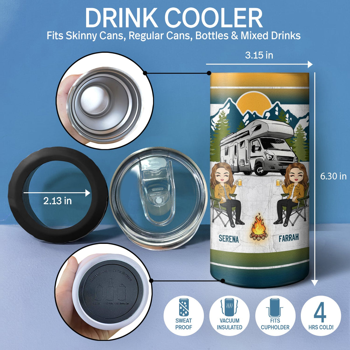 Camping If I'm Drunk - Gift For Bestie - Personalized Custom 4 In 1 Can Cooler Tumbler